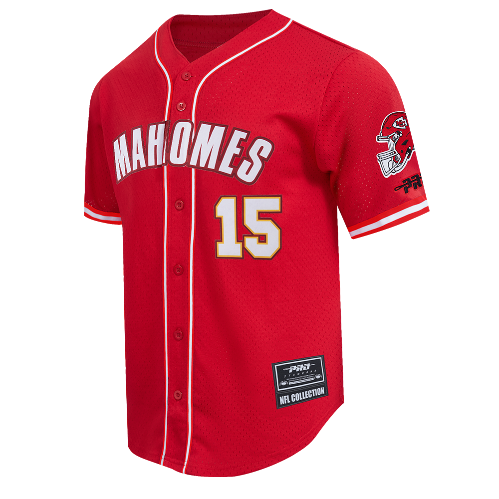NFL KANSAS CITY CHIEFS PATRICK MAHOMES #15 CLASSIC MESH PNN MEN'S MESH BUTTON DOWN SHIRT (Red)