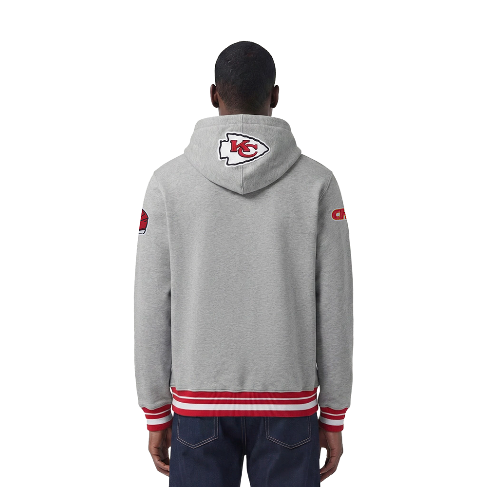 NFL KANSAS CITY CHIEFS SCRIPT TAIL MEN'S RIB FLEECE PULLOVER HOODIE (HEATHER GRAY/RED)