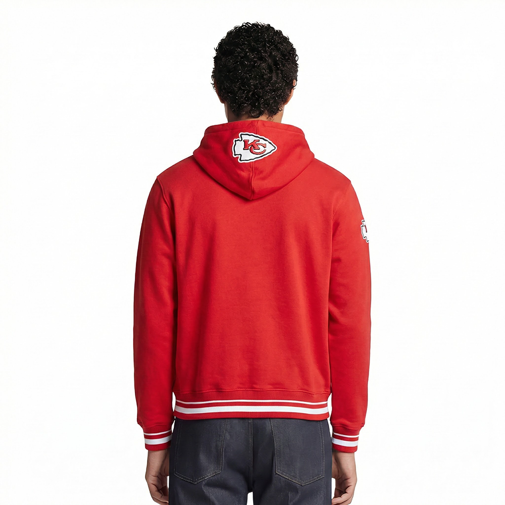 NFL KANSAS CITY CHIEFS SCRIPT TAIL MEN'S RIB FLEECE PULLOVER HOODIE (RED)