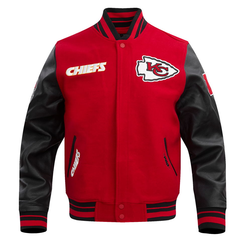 NFL KANSAS CITY CHIEFS RETRO CLASSIC MEN'S RIB SATIN JACKET (EGGSHELL/ RED)