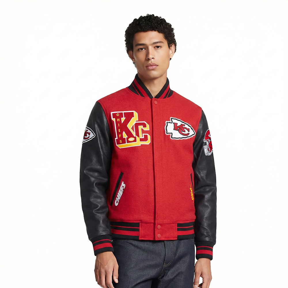 NFL KANSAS CITY CHIEFS BEST OF MEN'S RIB WOOL VARSITY JACKET (RED/BLACK)