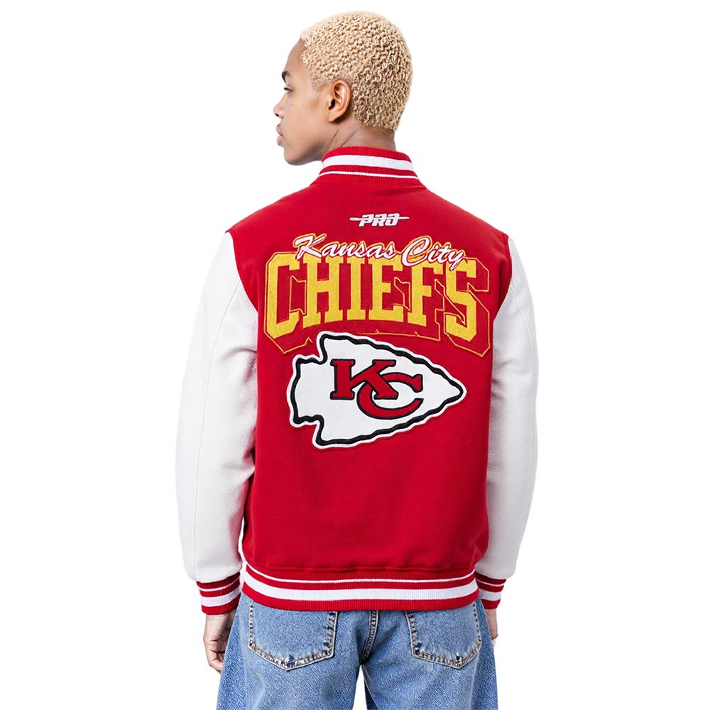 NFL KANSAS CITY CHIEFS TEAM BADGE MEN'S RIB WOOL VARSITY JACKET (RED/WHITE)