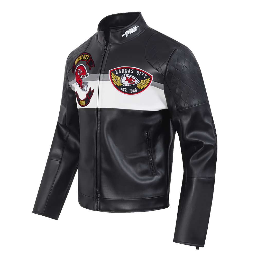 NFL KANSAS CITY CHIEFS BORN FOR SPORT MEN'S MOTO JACKET (BLACK/WHITE)