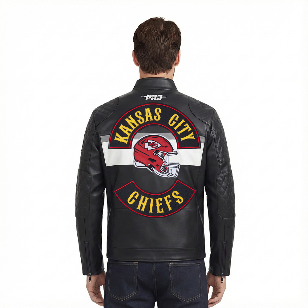 NFL KANSAS CITY CHIEFS BORN FOR SPORT MEN'S MOTO JACKET (BLACK/WHITE)