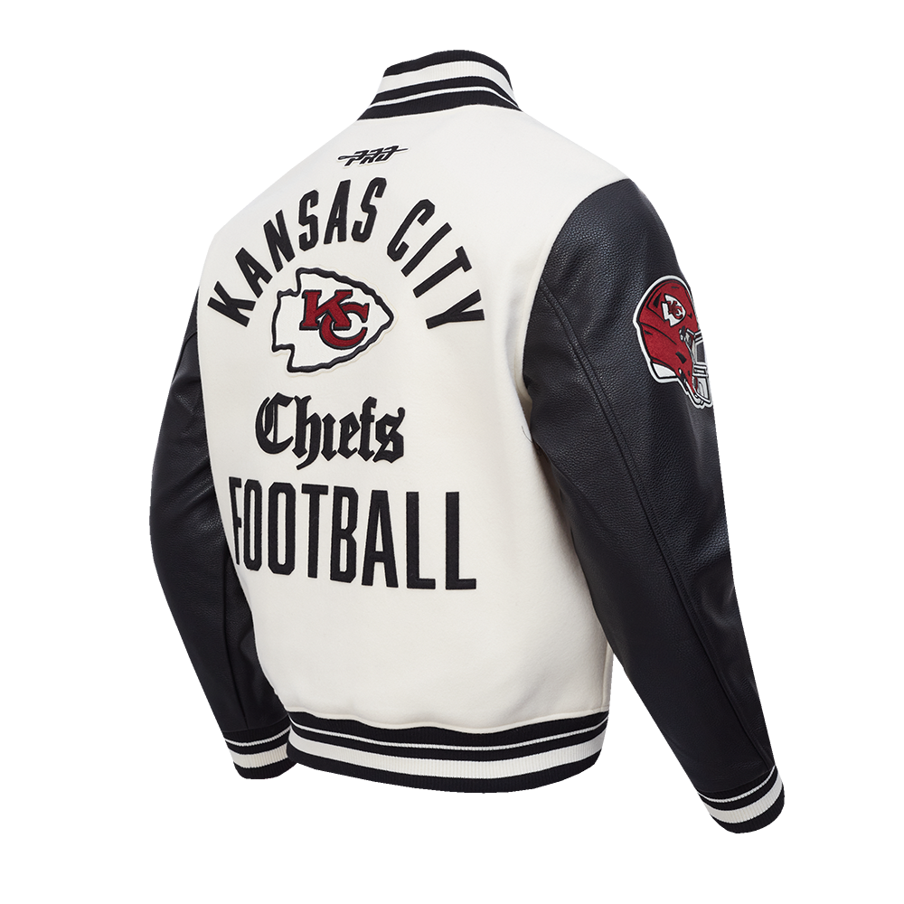 NFL KANSAS CITY CHIEFS MODERN ORIGINALS MEN'S RIB WOOL VARSITY JACKET (EGGSHELL/ BLACK)