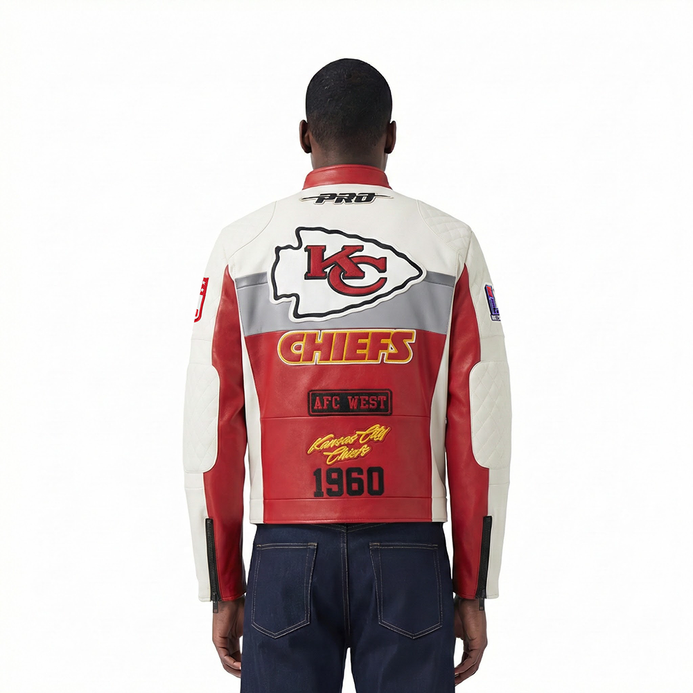 NFL KANSAS CITY CHIEFS MEN'S MOTO JACKET (EGGSHELL/ RED)