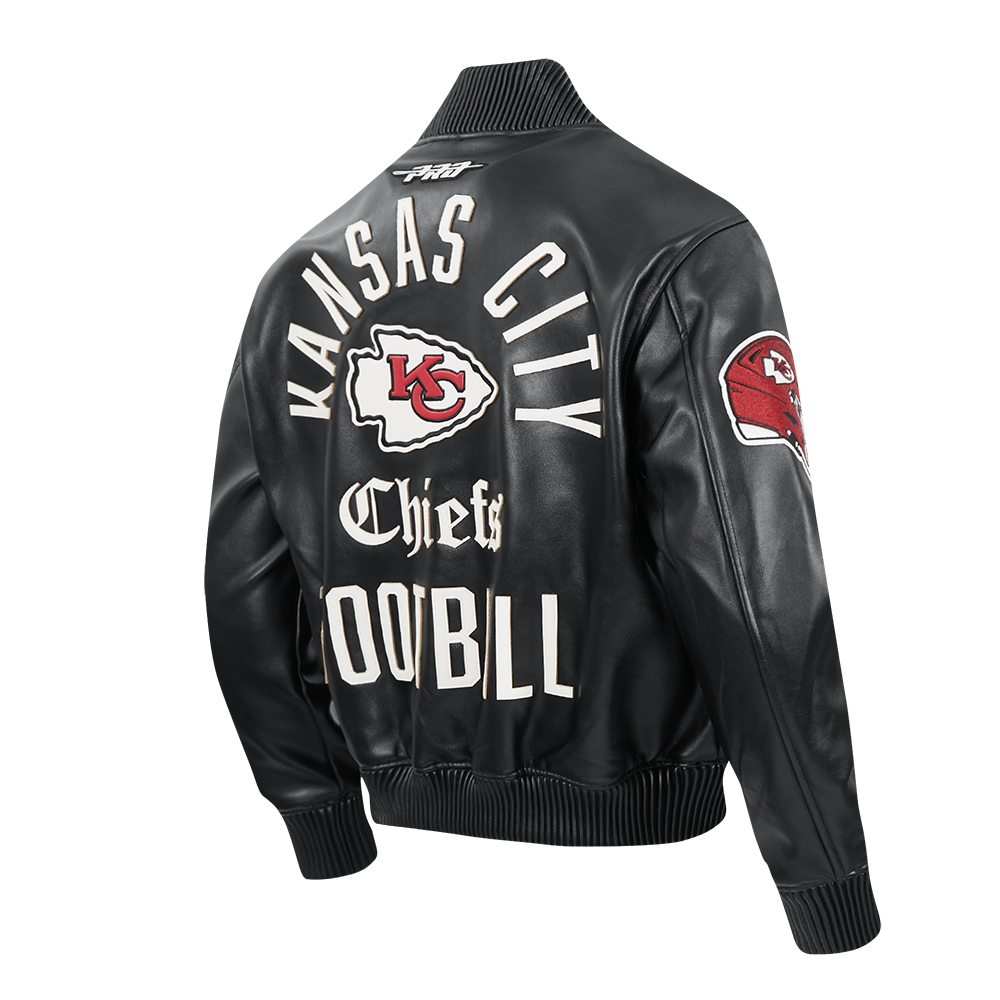 NFL KANSAS CITY CHIEFS MODERN ORIGINALS MEN'S LEATHER VARSITY JACKET (JET BLACK)