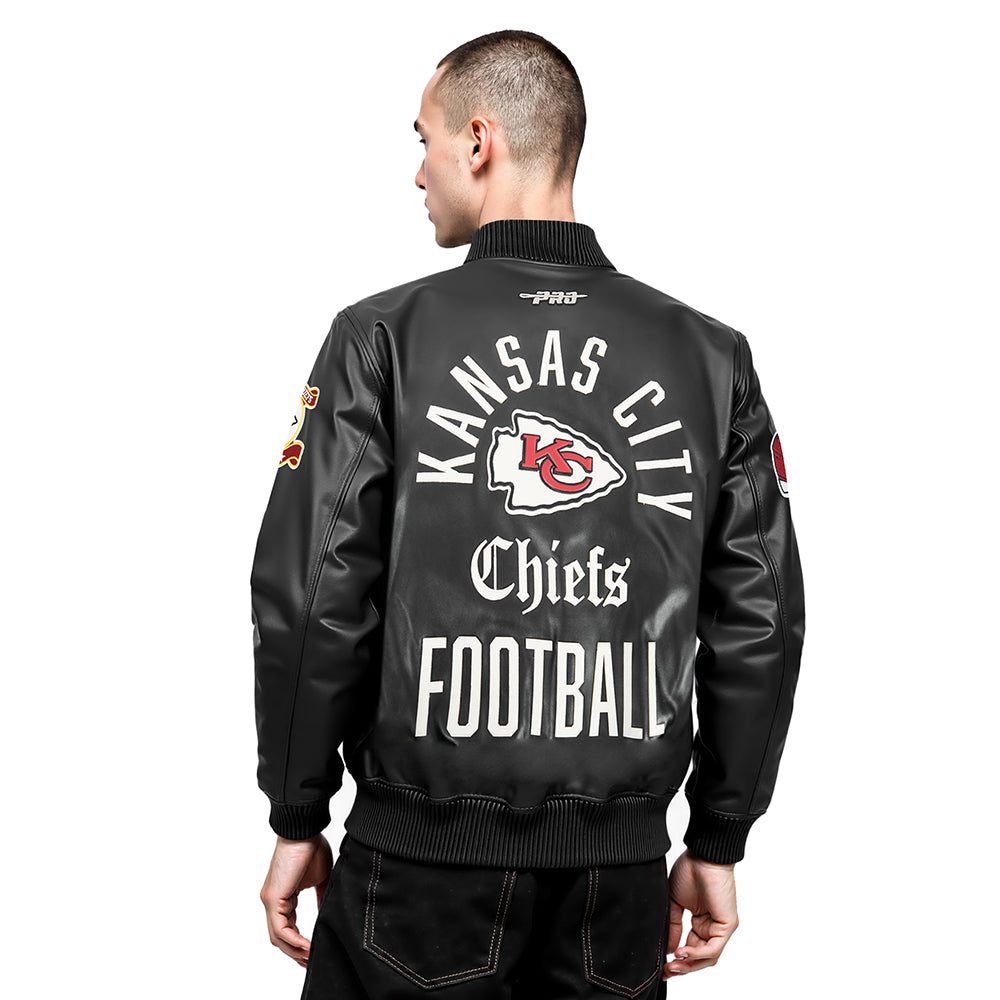 NFL KANSAS CITY CHIEFS MODERN ORIGINALS MEN'S LEATHER VARSITY JACKET (JET BLACK)