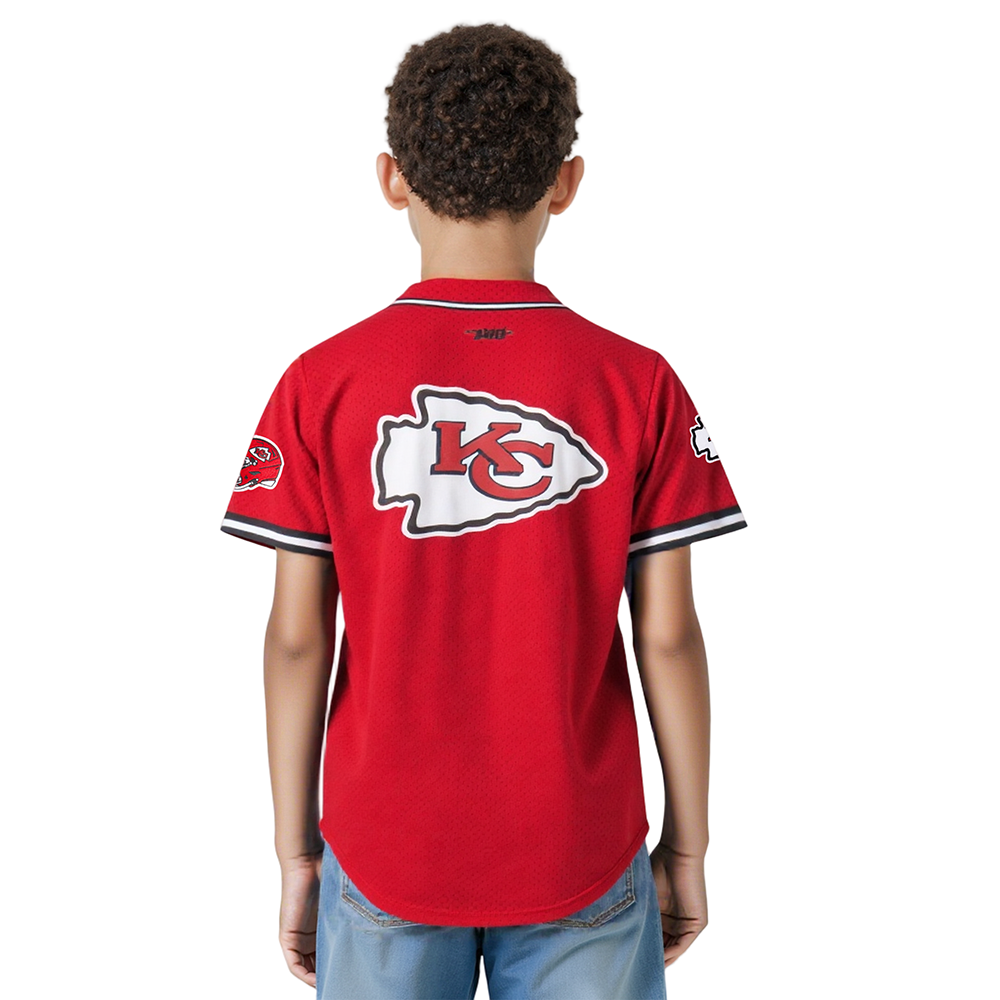 NFL KANSAS CITY CHIEFS CLASSIC BIG BOYS MESH BUTTON DOWN SHIRT (RED/BLACK)