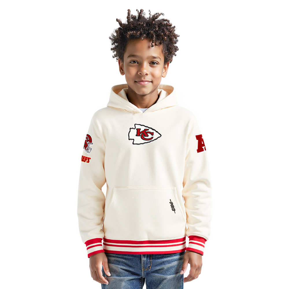 NFL KANSAS CITY CHIEFS RETRO CLASSIC BIG BOYS RIB FLEECE PULLOVER HOODIE (EGGSHELL/ RED)