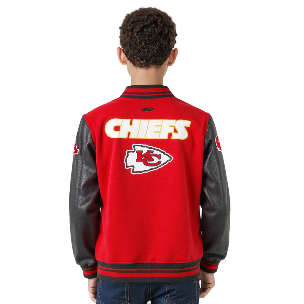 NFL KANSAS CITY CHIEFS RETRO CLASSIC BIG BOYS RIB WOOL VARSITY JACKET (RED/BLACK)