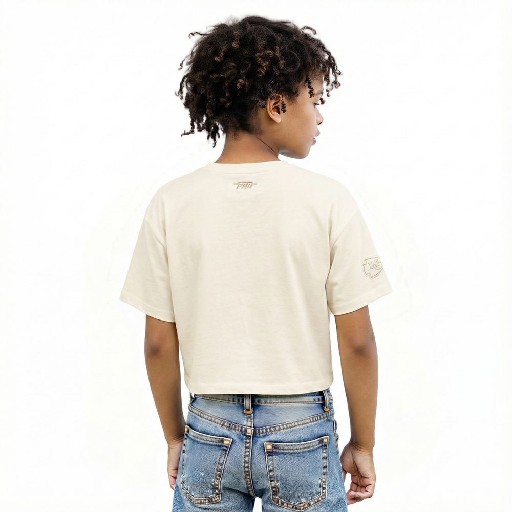 NFL KANSAS CITY CHIEFS NEUTRAL BIG GIRLS SHORT SLEEVE BOXY TEE (EGGSHELL)