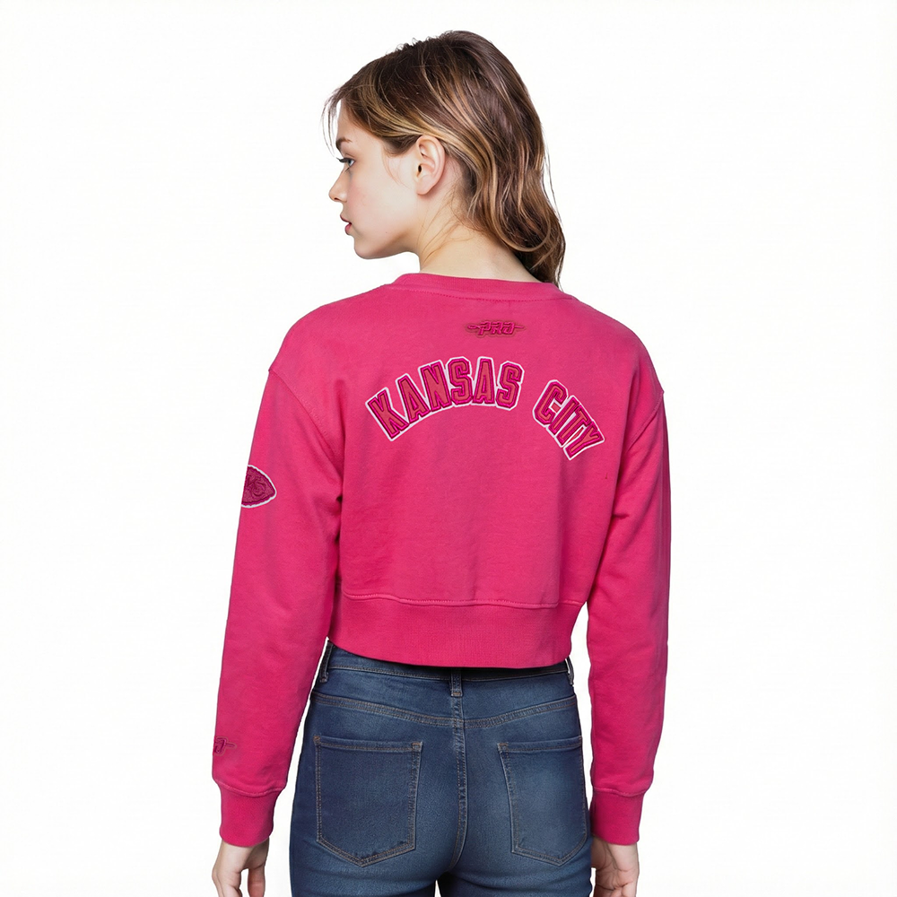 NFL KANSAS CITY CHIEFS CLASSIC TRIPLE PINK BIG GIRL'S FLEECE CREWNECK (BEETROOT PURPLE)