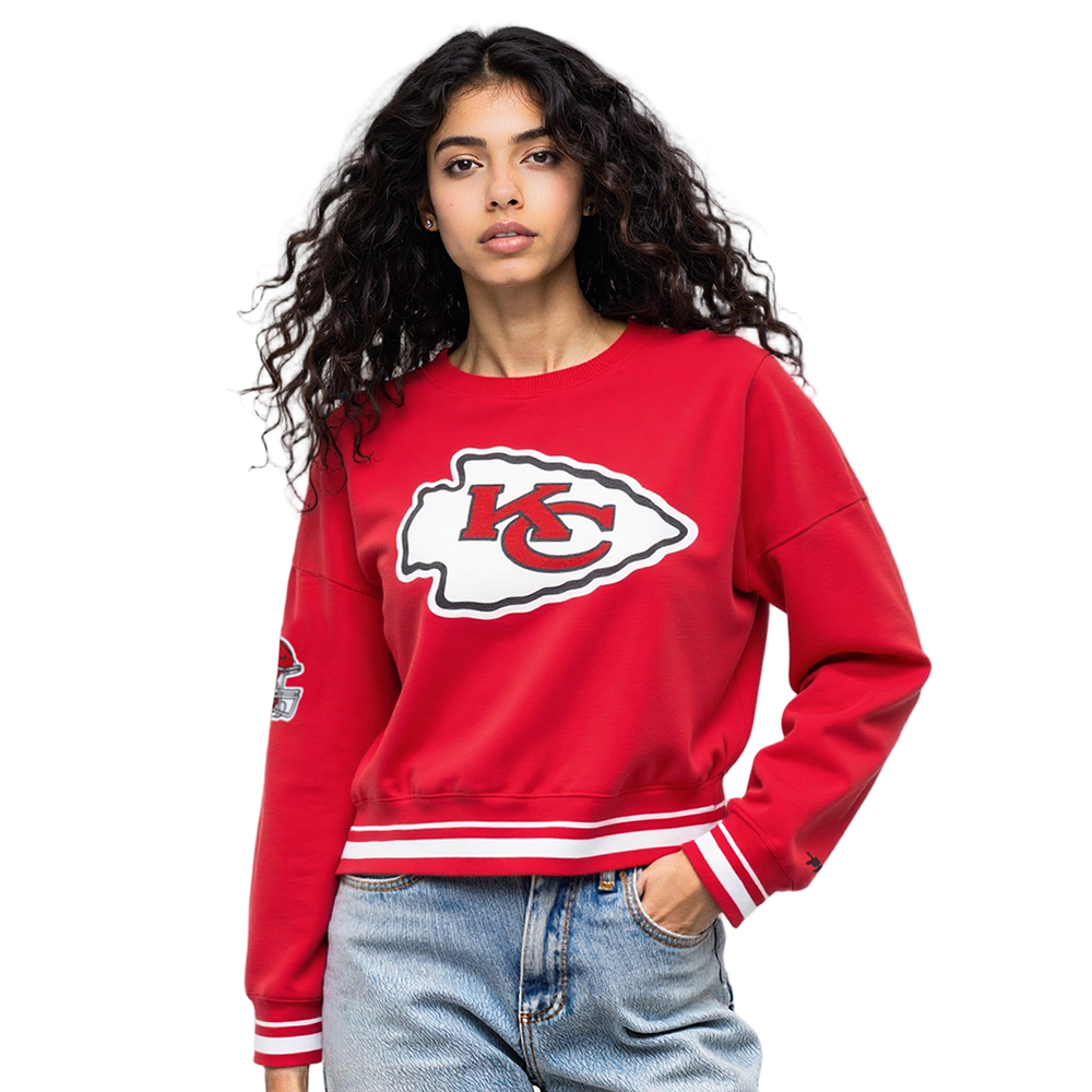 NFL KANSAS CITY CHIEFS MASHUP WOMEN'S RIB CROPPED PO HOODIE (RED)