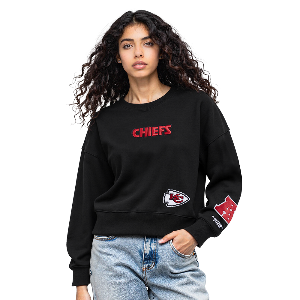 NFL KANSAS CITY CHIEFS WINGSPAN WOMEN'S FLC CREWNECK (BLACK)