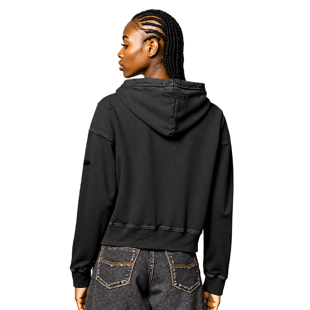 NFL KANSAS CITY CHIEFS WASHED CLASSIC WOMEN'S ENZYME WASH FT CROPPED P (WASHED BLACK)