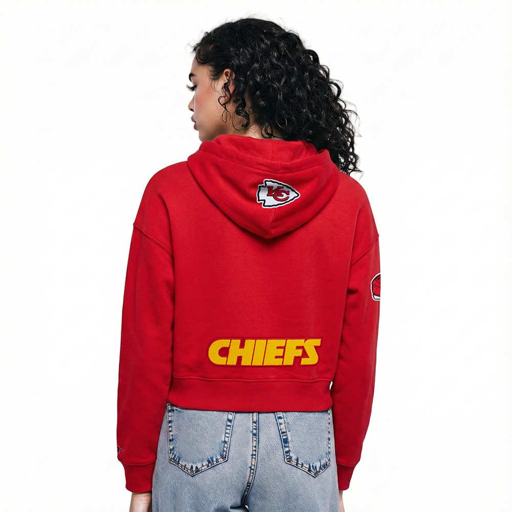NFL KANSAS CITY CHIEFS PATRICK MAHOMES #15 CLASSIC PNN WOMEN'S FLC CROPPED PO HOODIE (Red)
