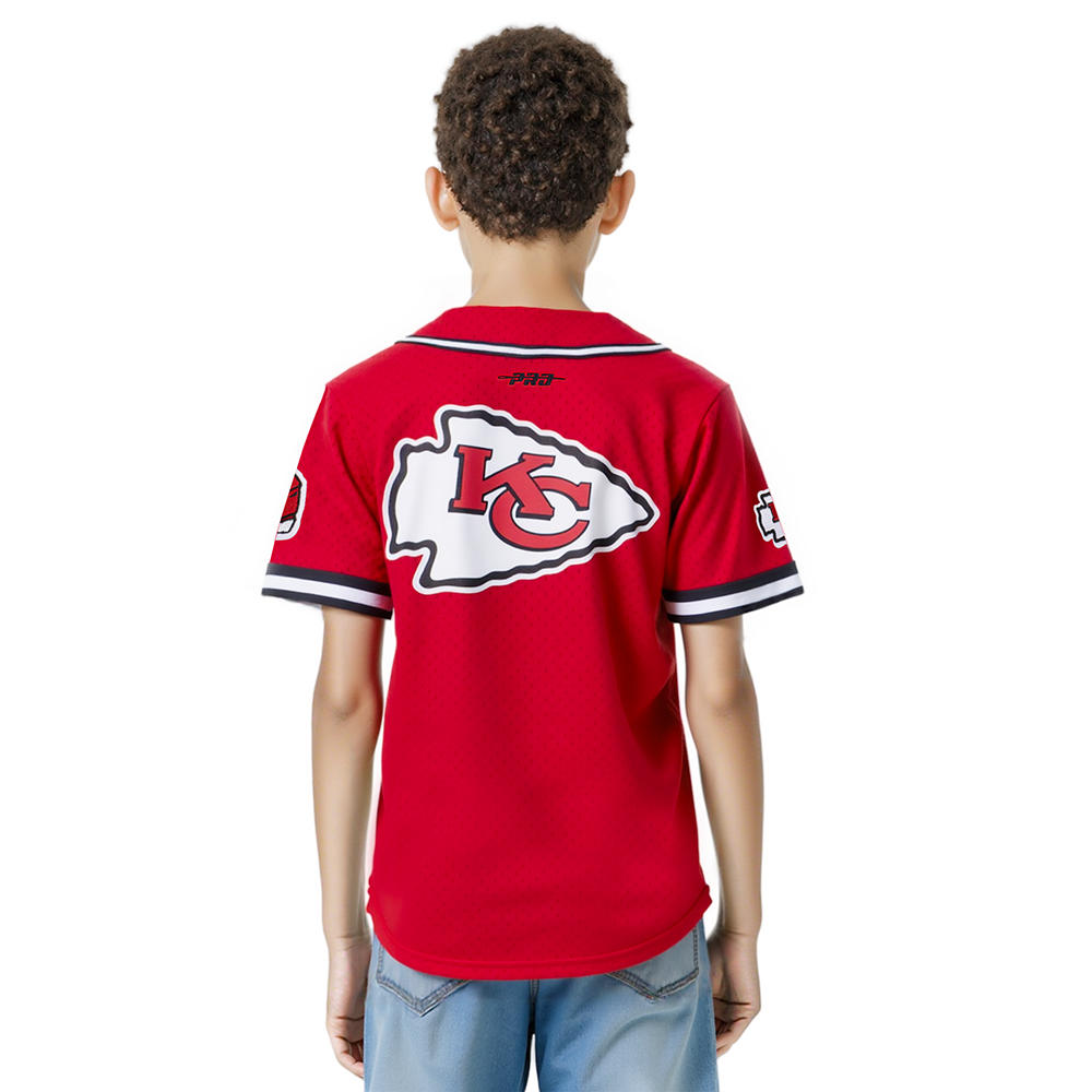 NFL KANSAS CITY CHIEFS CLASSIC LITTLE BOYS MESH BUTTON DOWN SHIRT (RED/BLACK)