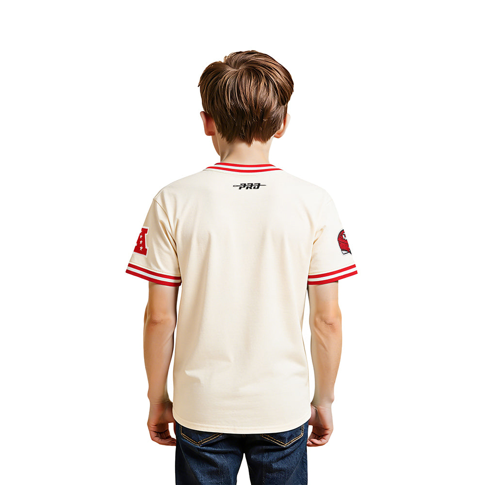 NFL KANSAS CITY CHIEFS RETRO CLASSIC LITTLE BOY'S SS STRIPED RIB TEE (EGGSHELL/ RED)