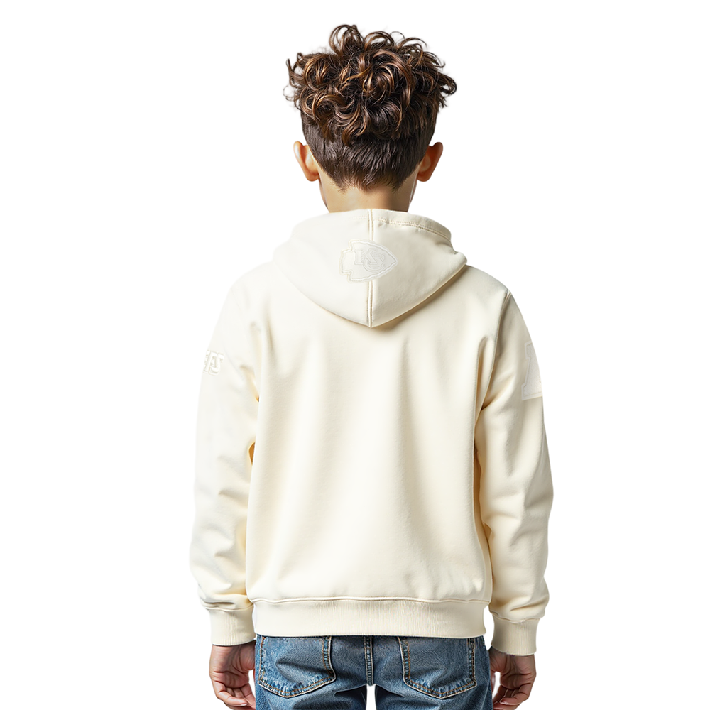 NFL KANSAS CITY CHIEFS NEUTRAL LITTLE BOYS FLEECE PULLOVER HOODIE (EGGSHELL)