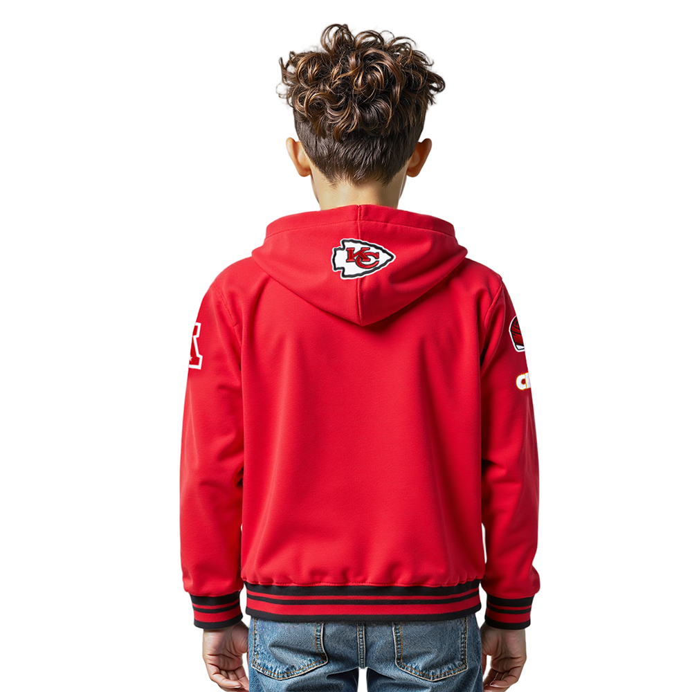 NFL KANSAS CITY CHIEFS RETRO CLASSIC LITTLE BOYS RIB FLEECE PULLOVER HOODIE (RED/BLACK)