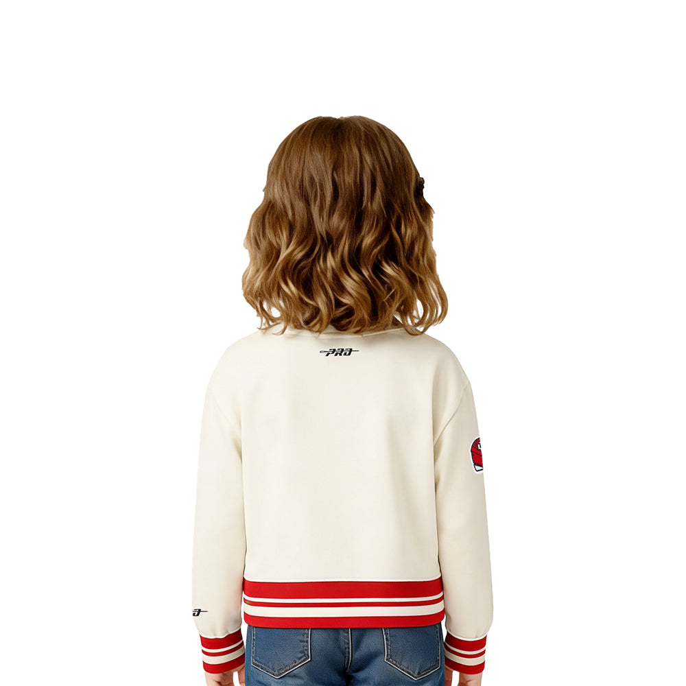 NFL KANSAS CITY CHIEFS RETRO CLASSIC LITTLE GIRLS  RIB FLEECE CREWNECK (EGGSHELL/ RED)