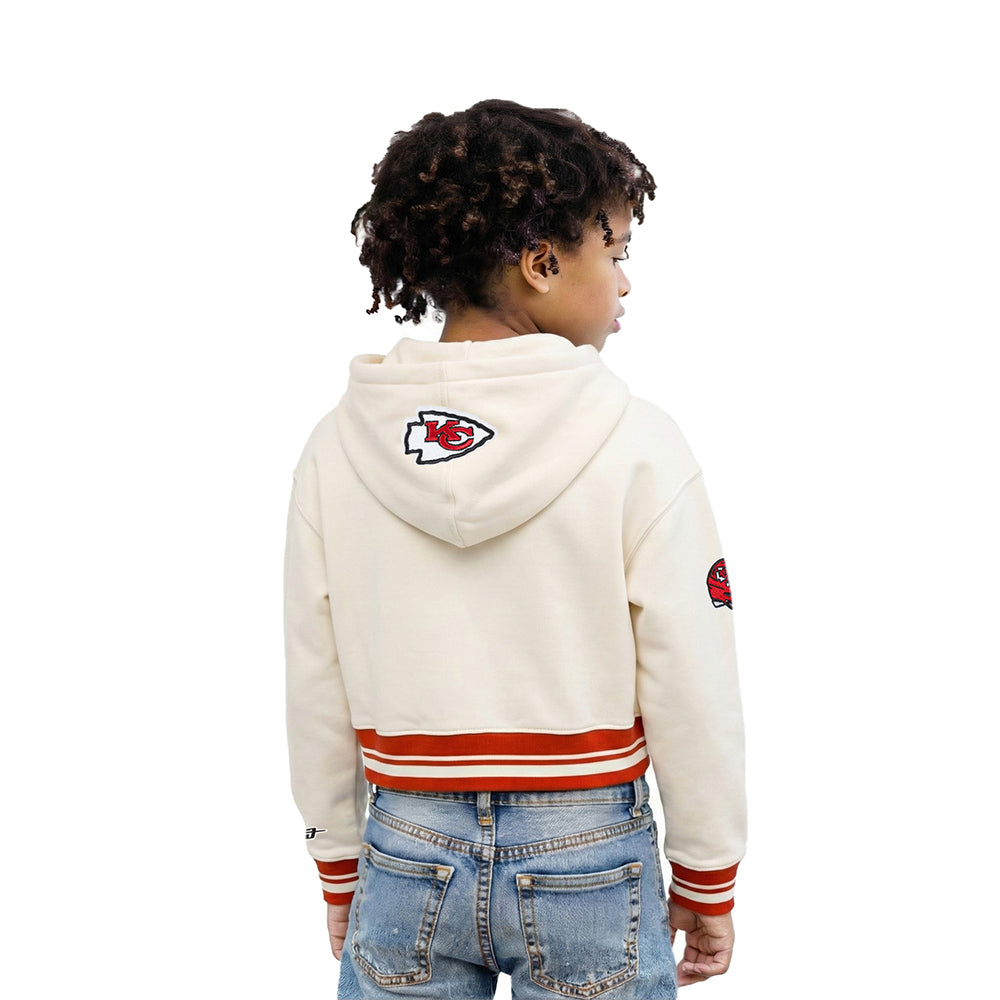 NFL KANSAS CITY CHIEFS RETRO CLASSIC LITTLE GIRL'S RIB FLC PO HOODIE (EGGSHELL/ RED)