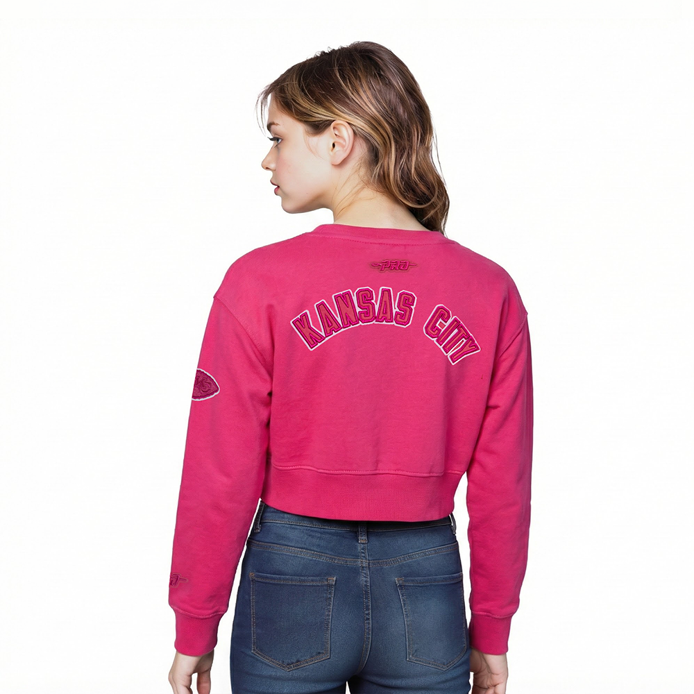 NFL KANSAS CITY CHIEFS CLASSIC TRIPLE PINK LITTLE GIRL'S FLEECE CREWNECK (BEETROOT PURPLE)