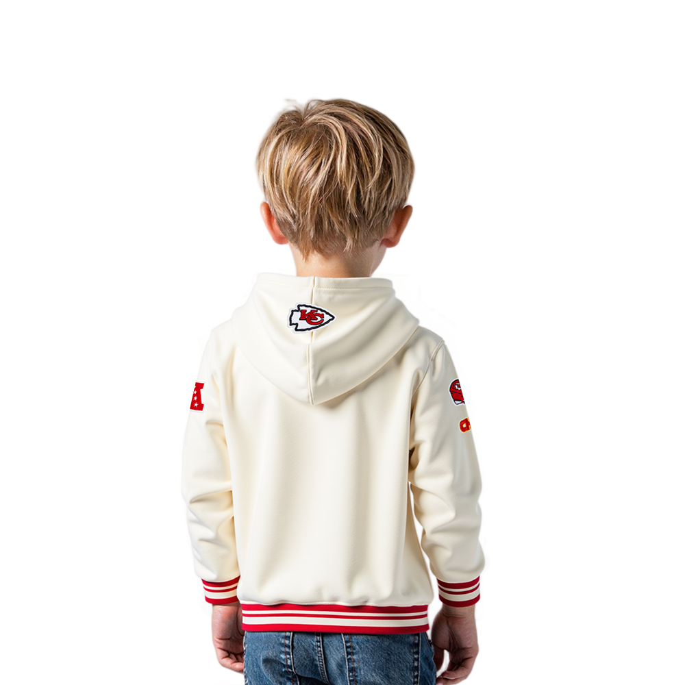 NFL KANSAS CITY CHIEFS RETRO CLASSIC TODDLER BOYS RIB FLEECE PULLOVER HOODIE (EGGSHELL/ RED)