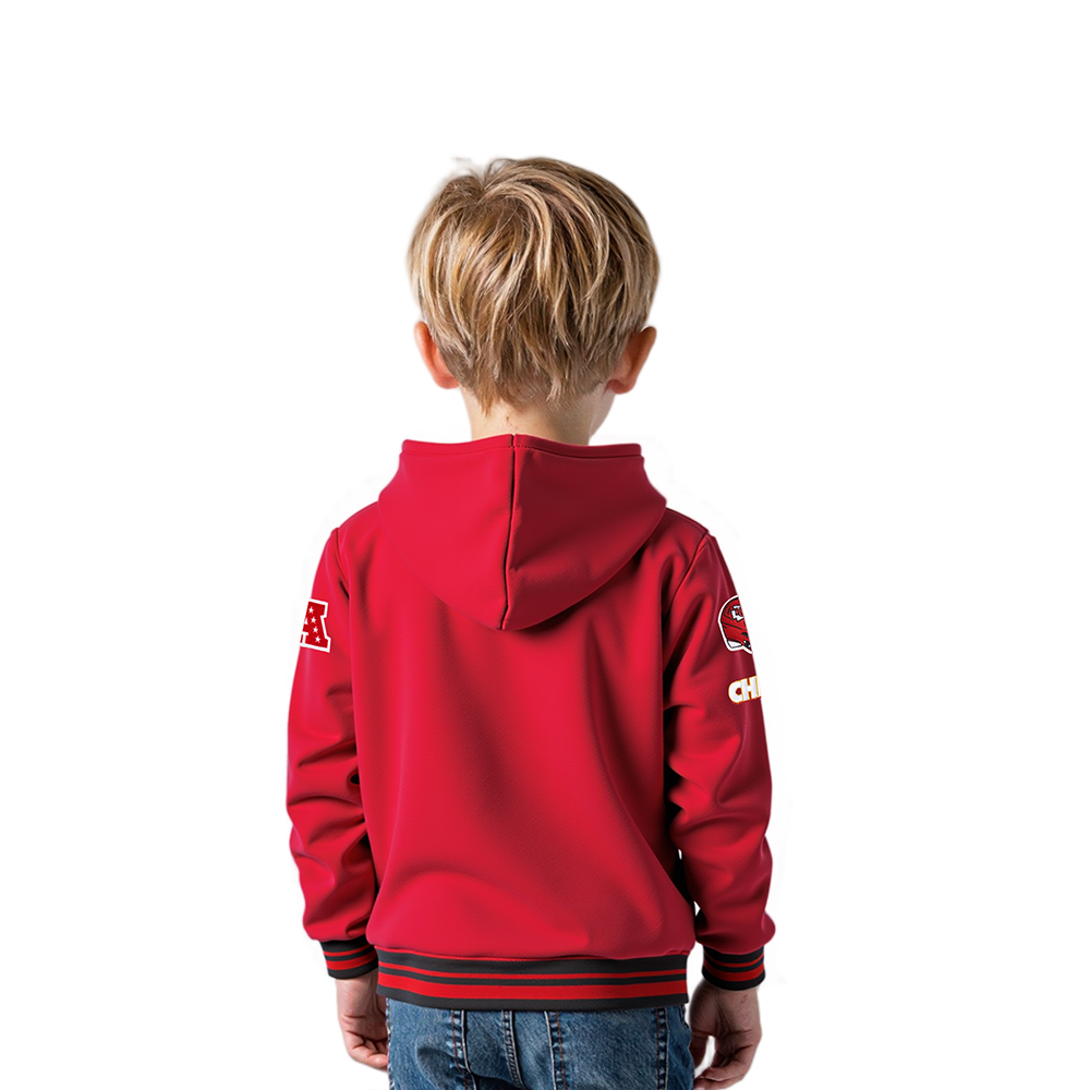 NFL KANSAS CITY CHIEFS RETRO CLASSIC TODDLER BOYS RIB FLEECE PULLOVER HOODIE (RED/BLACK)