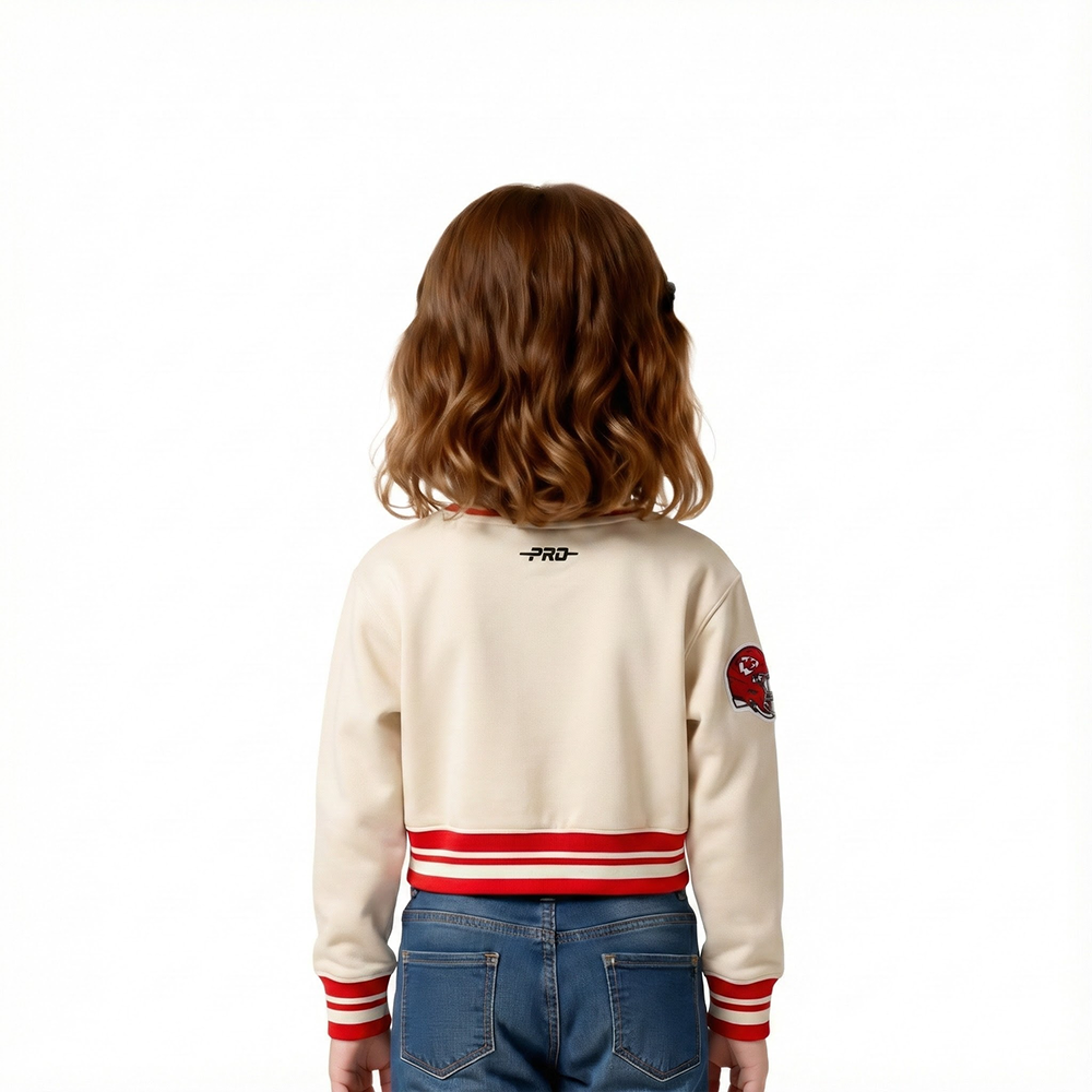 NFL KANSAS CITY CHIEFS RETRO CLASSIC TODDLER GIRLS RIB FLEECE CREWNECK (EGGSHELL/ RED)