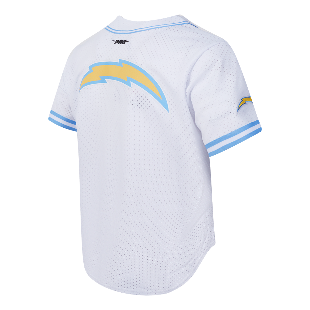NFL LOS ANGELES CHARGERS MESH BUTTON UP SHIRT (WHITE/UNIVERSITY BLUE)