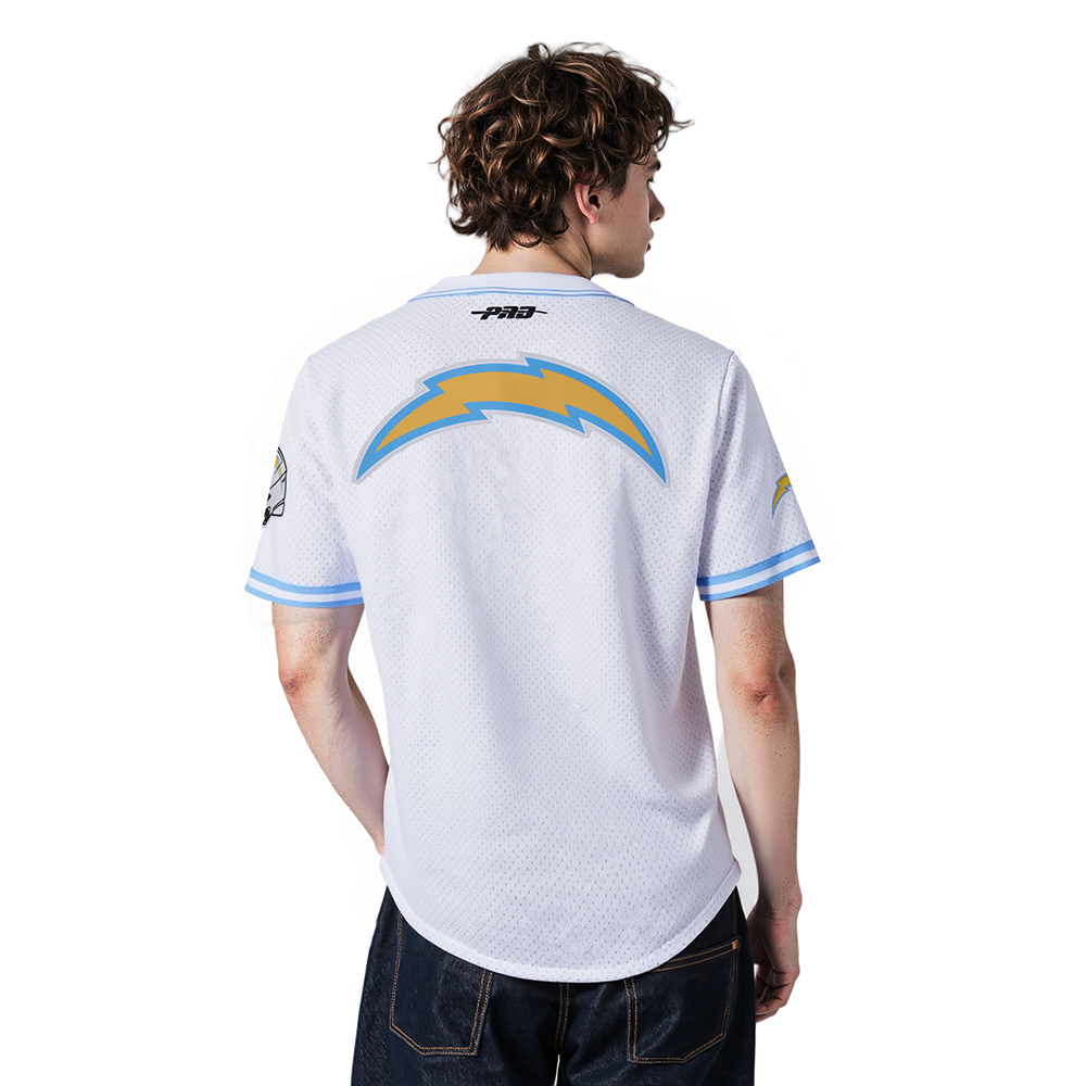 NFL LOS ANGELES CHARGERS MESH BUTTON UP SHIRT (WHITE/UNIVERSITY BLUE)