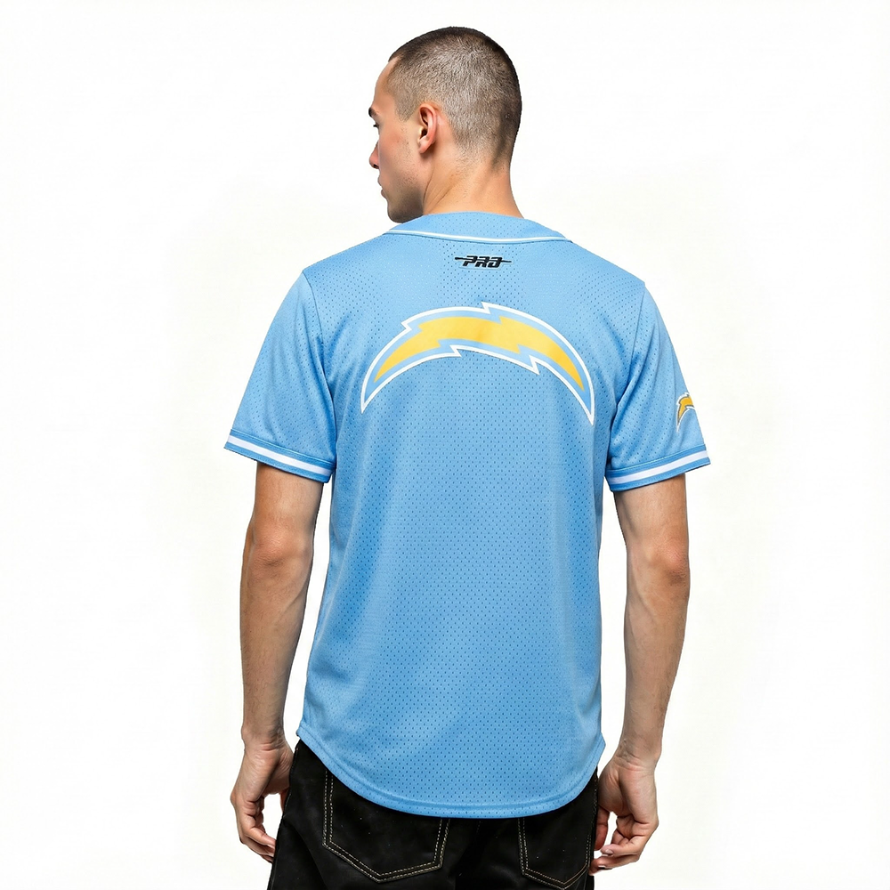 NFL LOS ANGELES CHARGERS JUSTIN HERBERT #10 CLASSIC MESH PNN MEN'S MESH BUTTON DOWN SHIRT (UNIVERSITY BLUE)