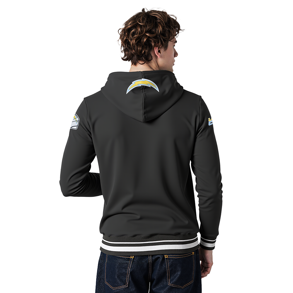 NFL LOS ANGELES CHARGERS SCRIPT TAIL MEN'S RIB FLC PO HOODIE (BLACK)