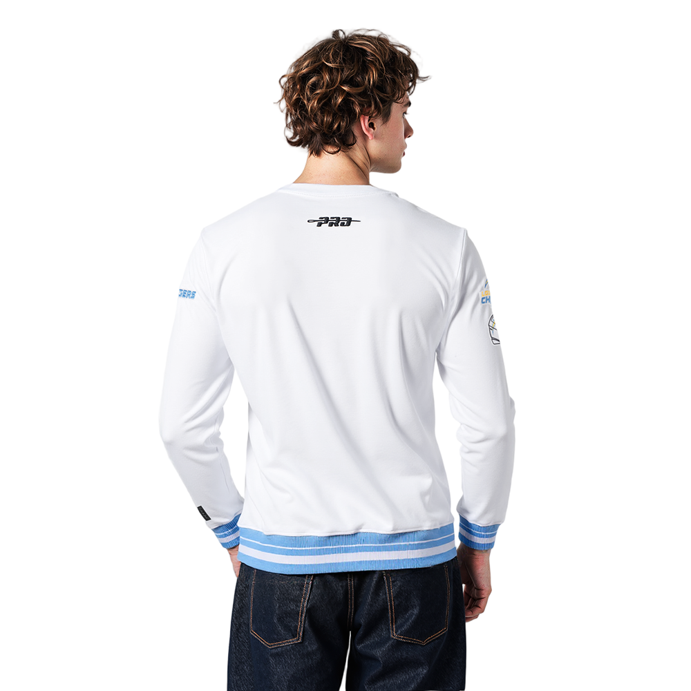 NFL LOS ANGELES CHARGERS MASHUP MEN'S RIB CREWNECK (WHITE/UNIVERSITY BLUE)