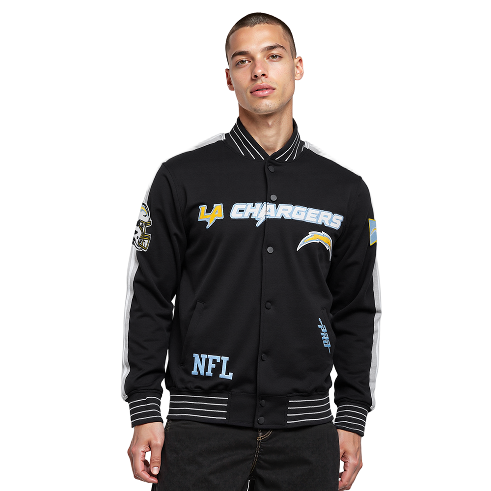 NFL LOS ANGELES CHARGERS PRO GAME DAY MEN'S DBL KNIT JACKET (BLACK/SILVER/WHITE)