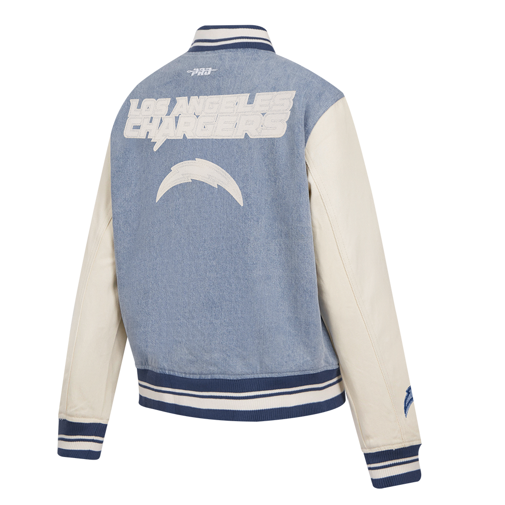 NFL LOS ANGELES CHARGERS VARSITY BLUES WOMEN'S  DENIM VARSITY JACKET (DENIM/LINEN)