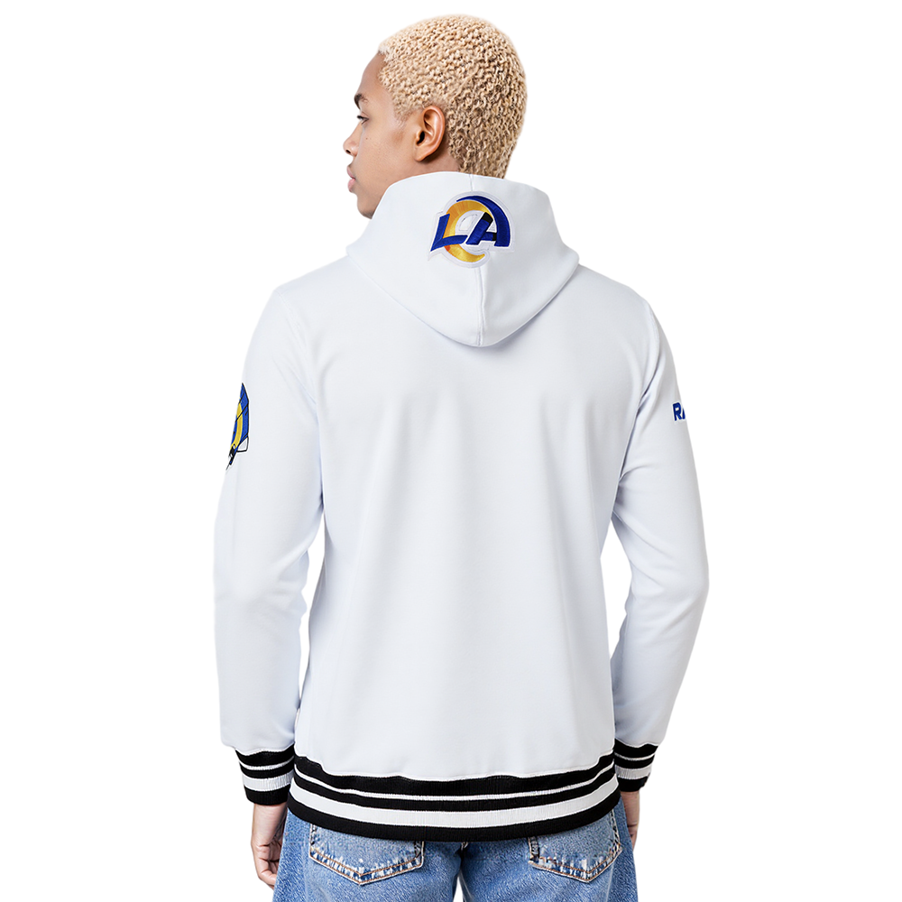 NFL LOS ANGELES RAMS SCRIPT TAIL MEN'S RIB FLC PO HOODIE (WHITE/BLACK)