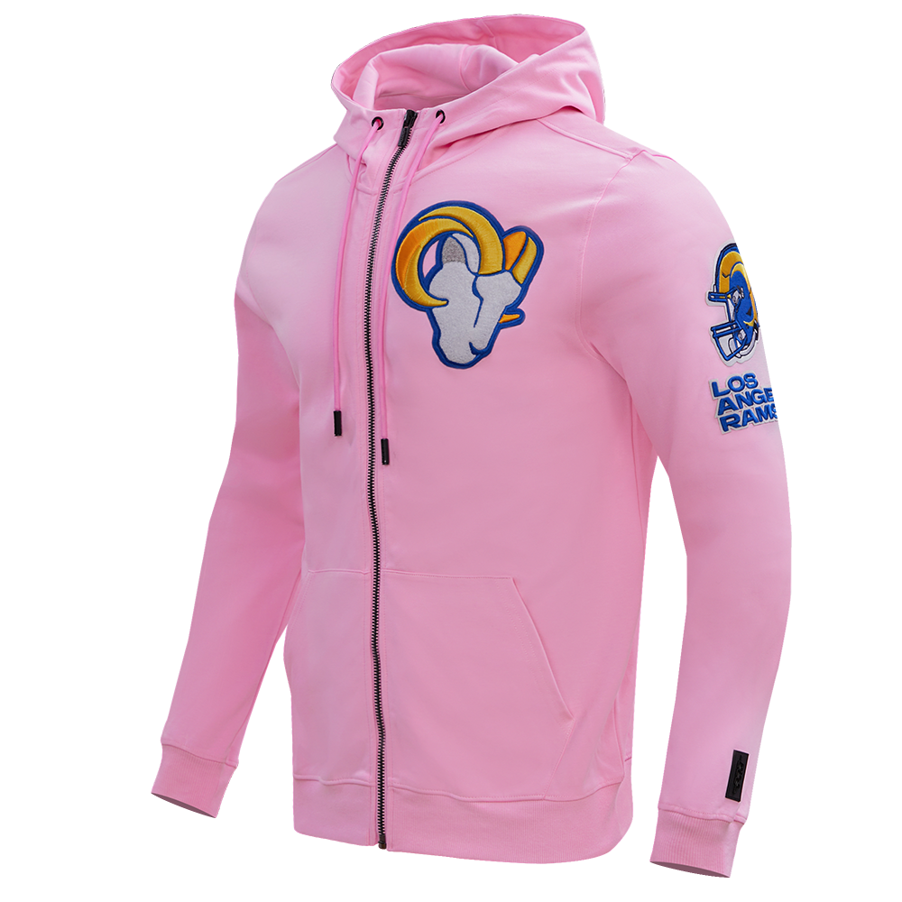 NFL LOS ANGELES RAMS CLASSIC CHENILLE DOUBLE KNIT FULL ZIP HOODIE (PINK)