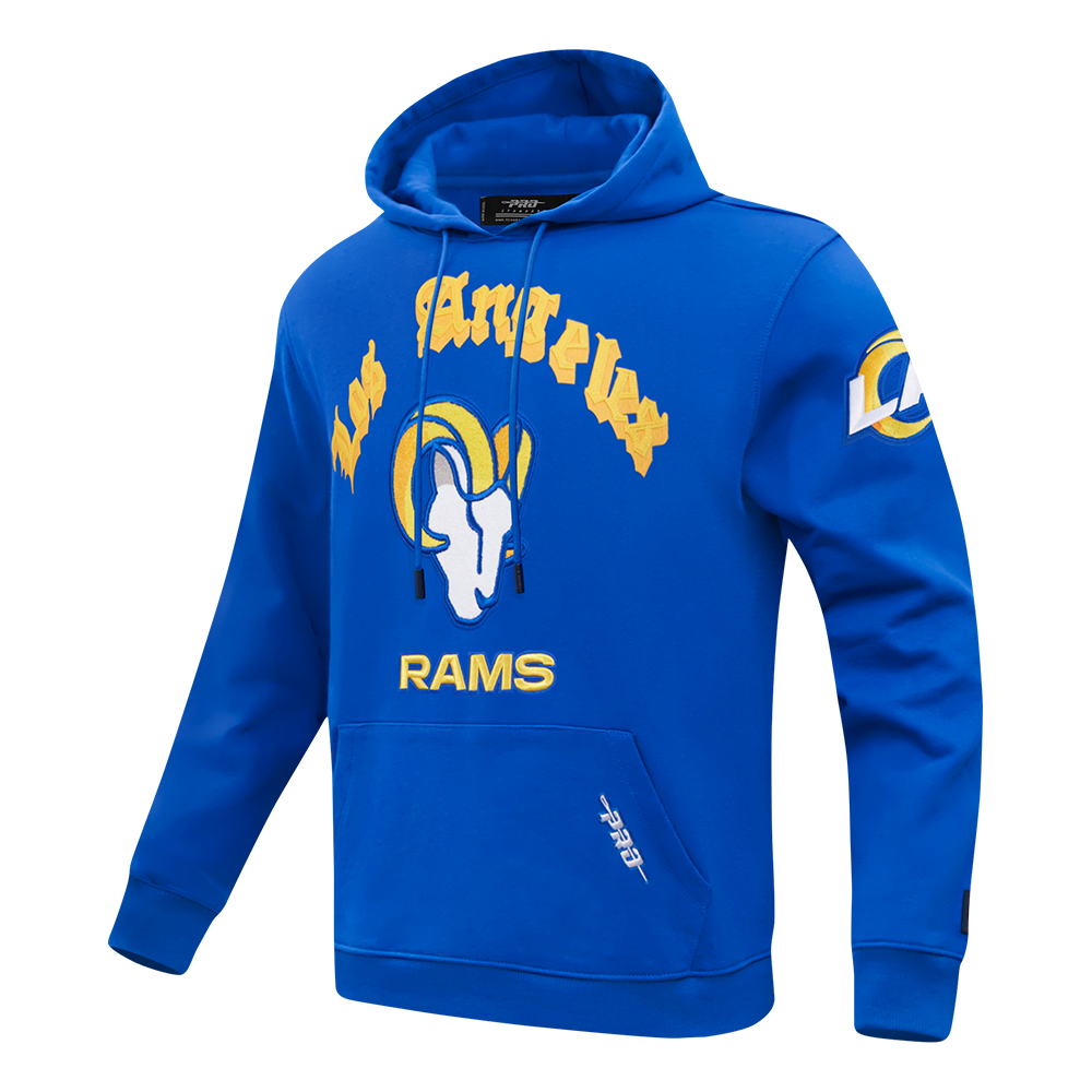 NFL LOS ANGELES RAMS OLD ENGLISH MEN'S PO HOODIE (ROYAL BLUE)