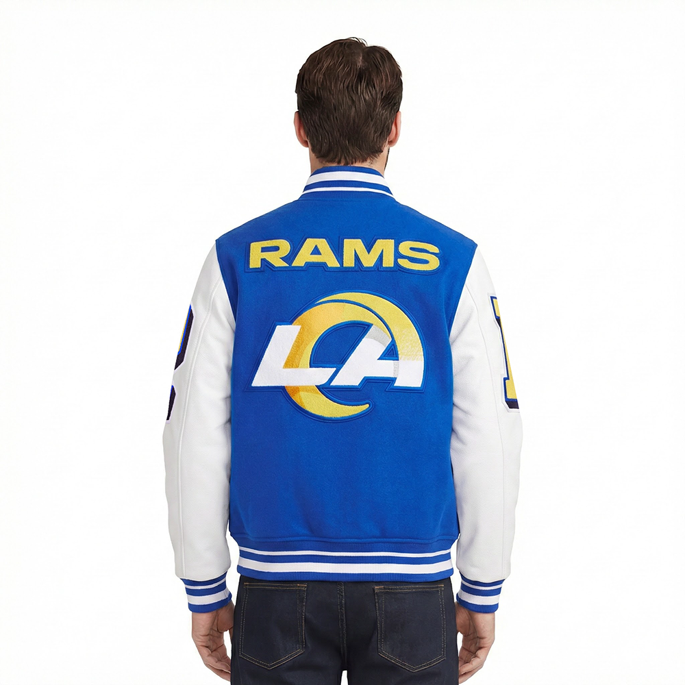 NFL LOS ANGELES RAMS MASHUP MEN'S RIB WOOL VARSITY JACKET (ROYAL BLUE/WHITE)