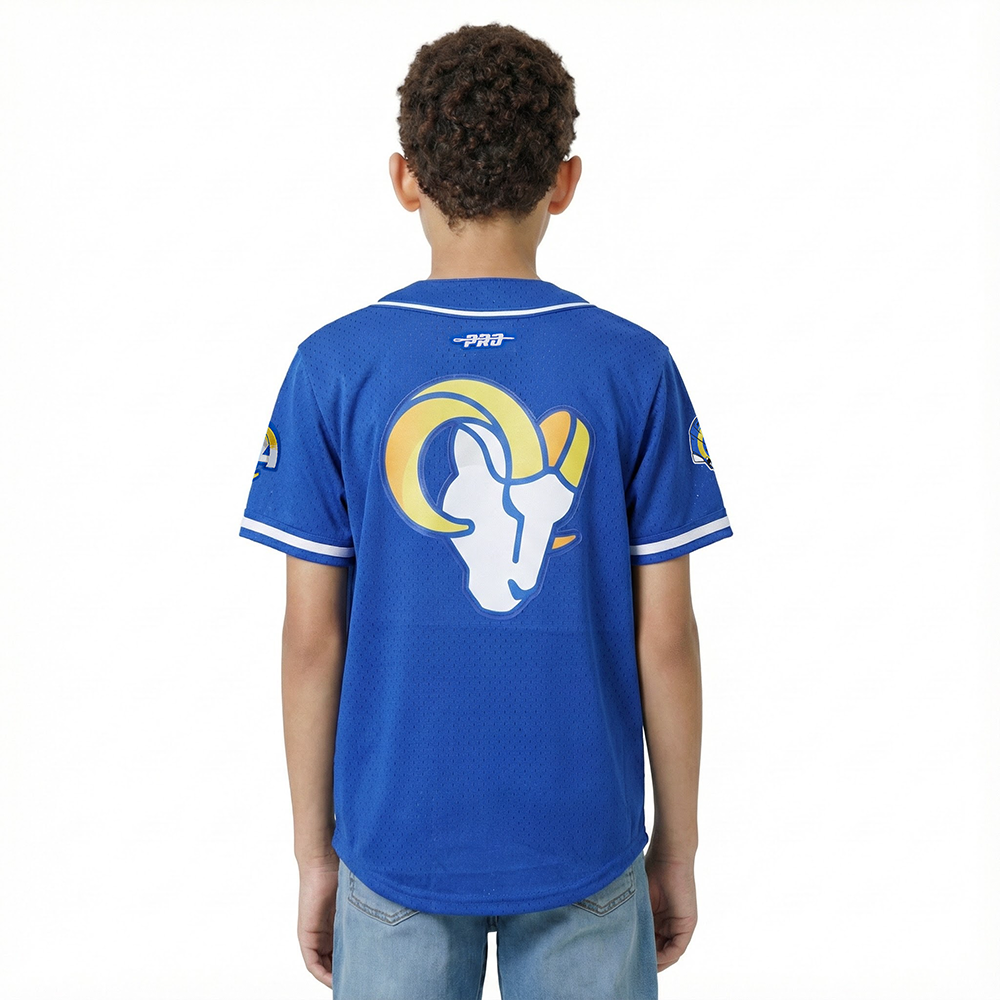 NFL LOS ANGELES RAMS CLASSIC BIG BOY'S MESH BUTTON DOWN SHIRT (ROYAL BLUE)