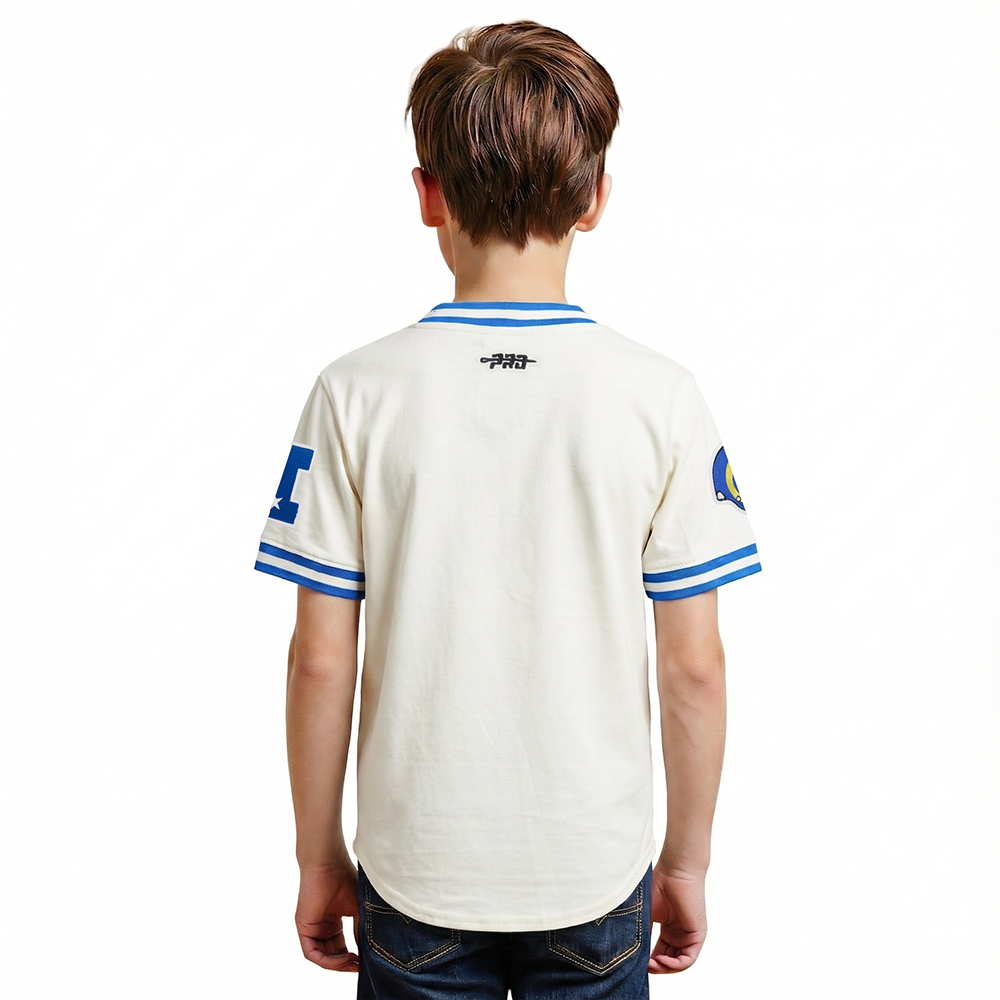 NFL LOS ANGELES RAMS RETRO CLASSIC BIG BOY'S SS STRIPED RIB TEE (EGGSHELL/ROYAL BLUE)