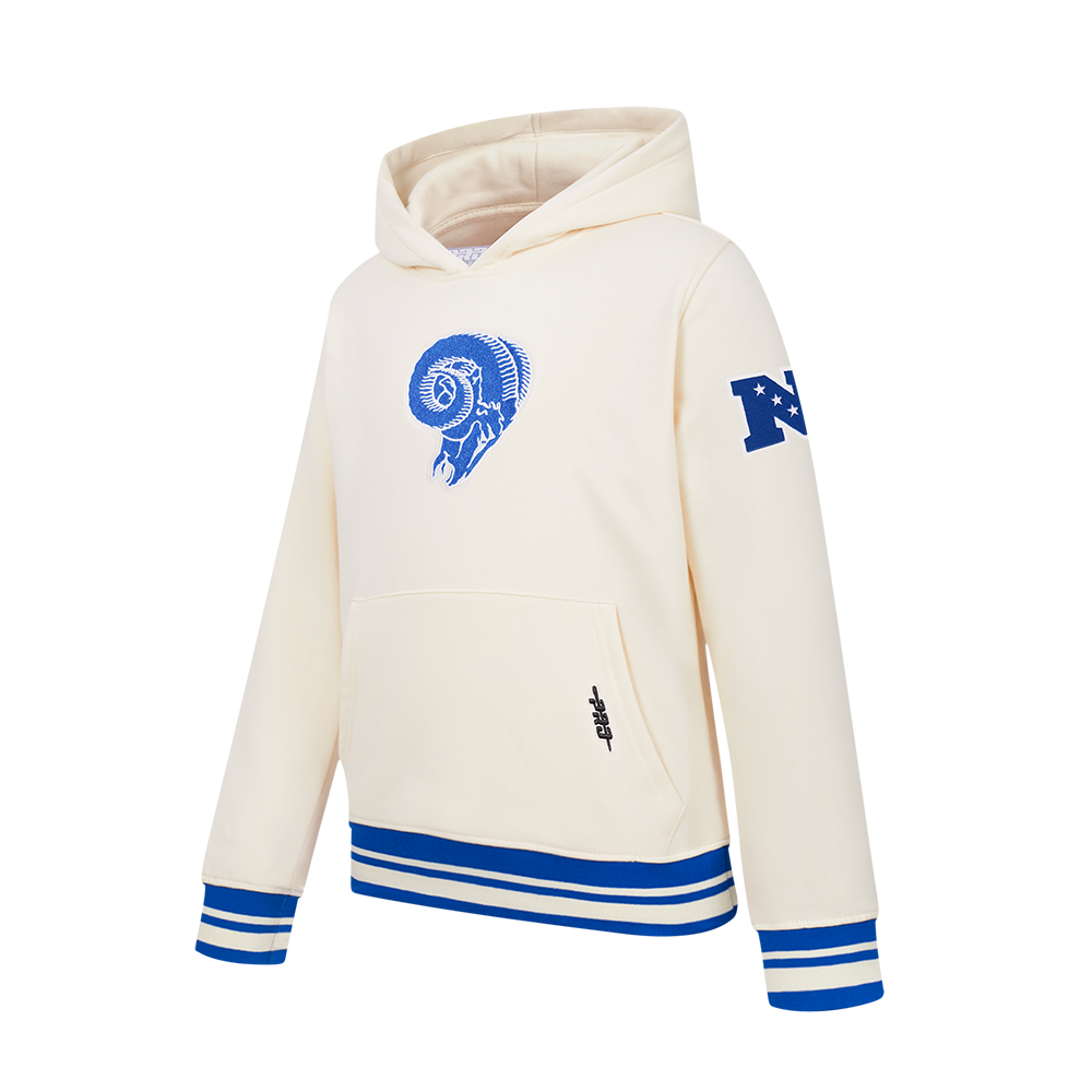 NFL LOS ANGELES RAMS RETRO CLASSIC BIG BOYS RIB FLEECE PULLOVER HOODIE (EGGSHELL/ROYAL BLUE)