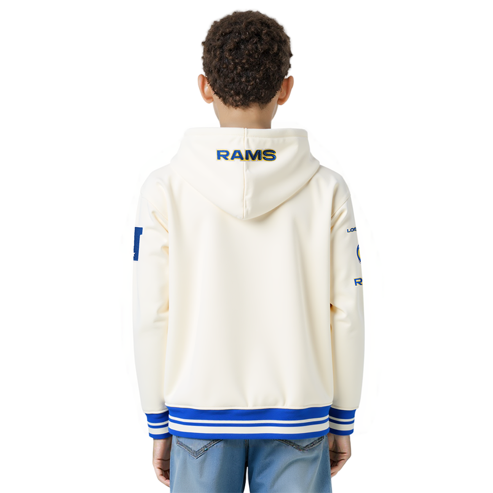 NFL LOS ANGELES RAMS RETRO CLASSICS BIG BOY'S RIB FLEECE PO HOODIE (EGGSHELL/ROYAL BLUE)