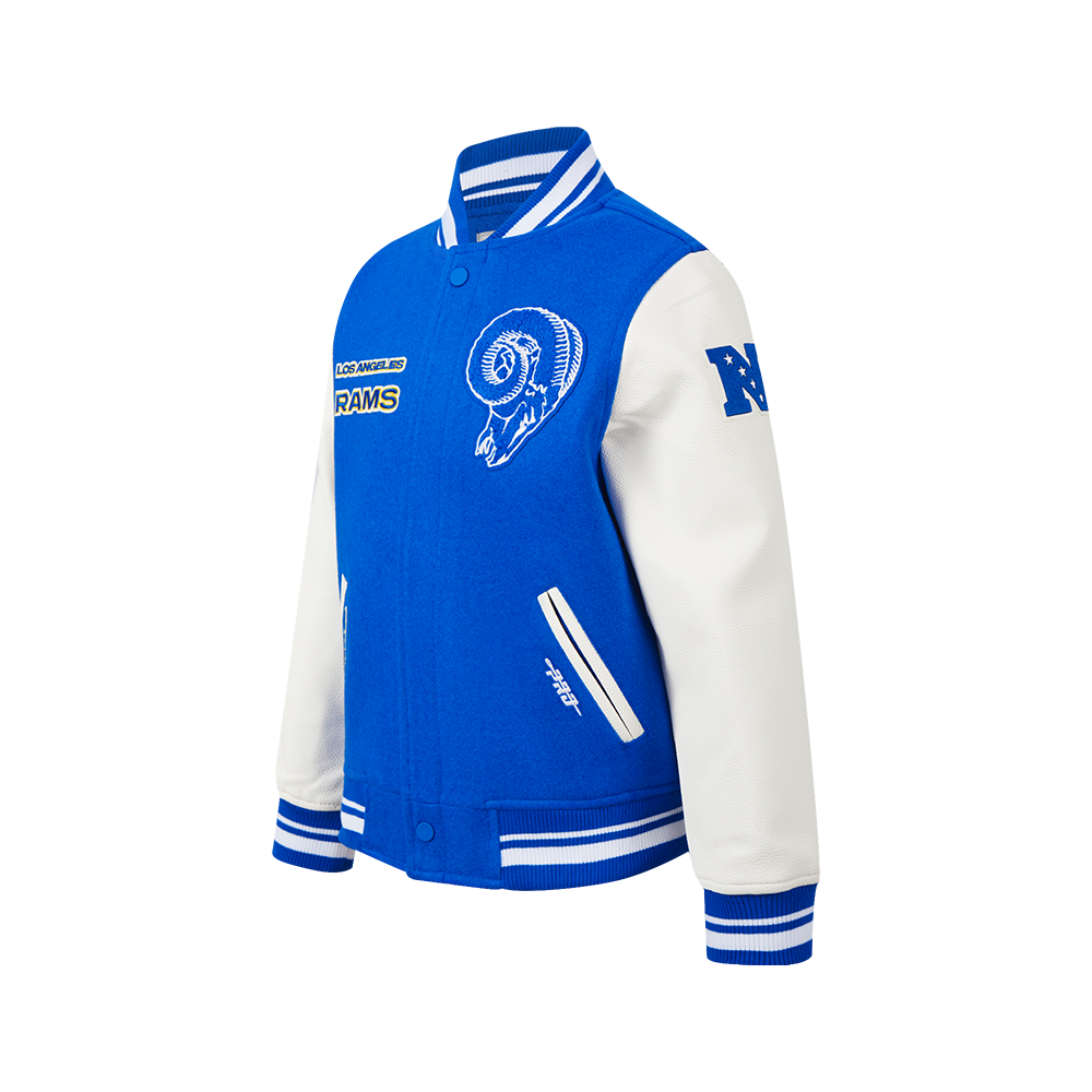 NFL LOS ANGELES RAMS RETRO CLASSIC BIG BOYS RIB WOOL VARSITY JACKET (ROYAL BLUE/WHITE)