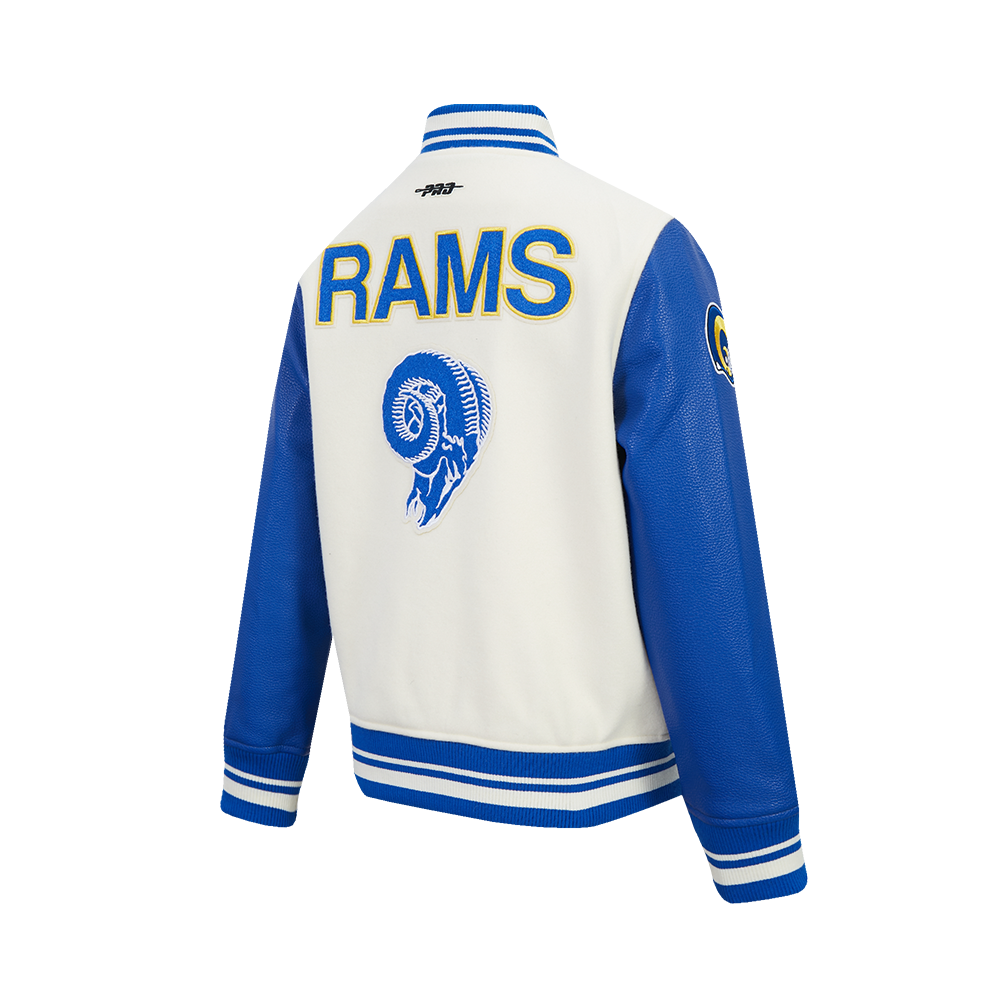 NFL LOS ANGELES RAMS RETRO CLASSICS BIG BOY'S RIB WOOL VARSITY JACKET (EGGSHELL/ROYAL BLUE)