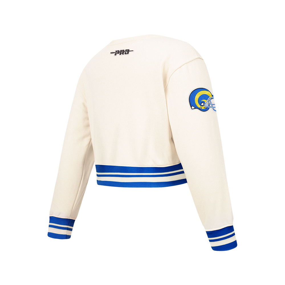 NFL LOS ANGELES RAMS RETRO CLASSICS BIG GIRL'S RIB FLEECE CREWNECK (EGGSHELL/ROYAL BLUE)