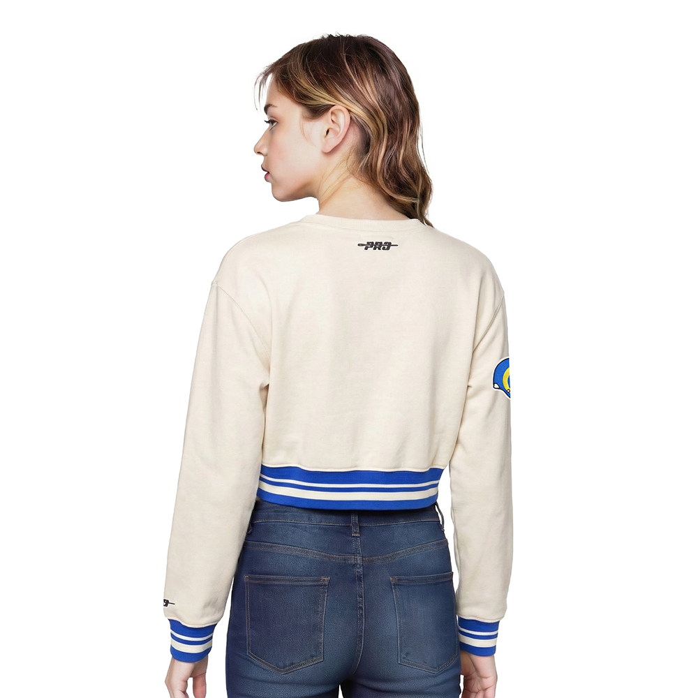 NFL LOS ANGELES RAMS RETRO CLASSICS BIG GIRL'S RIB FLEECE CREWNECK (EGGSHELL/ROYAL BLUE)